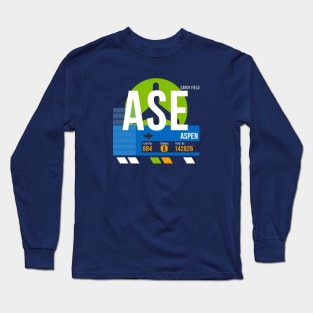 Aspen (ASE) Airport // Retro Sunset Baggage Tag Long Sleeve T-Shirt